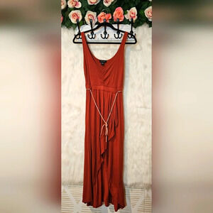 Seduction Roman Burnt Orange High-Low Dress w/ belt